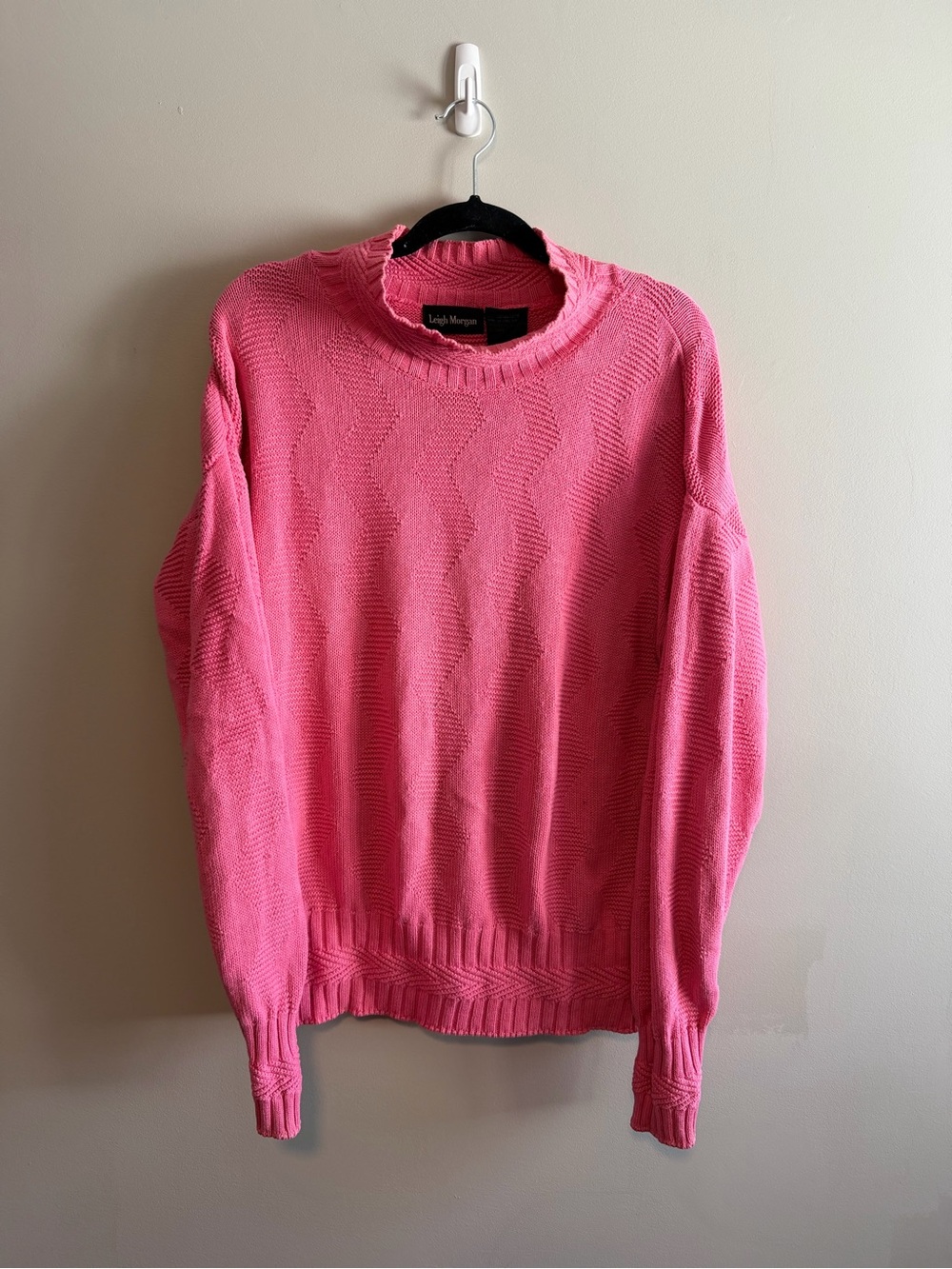 Vintage Leigh Morgan Pink Cotton Textured Knit Sweater Oversized Slouchy Women’s